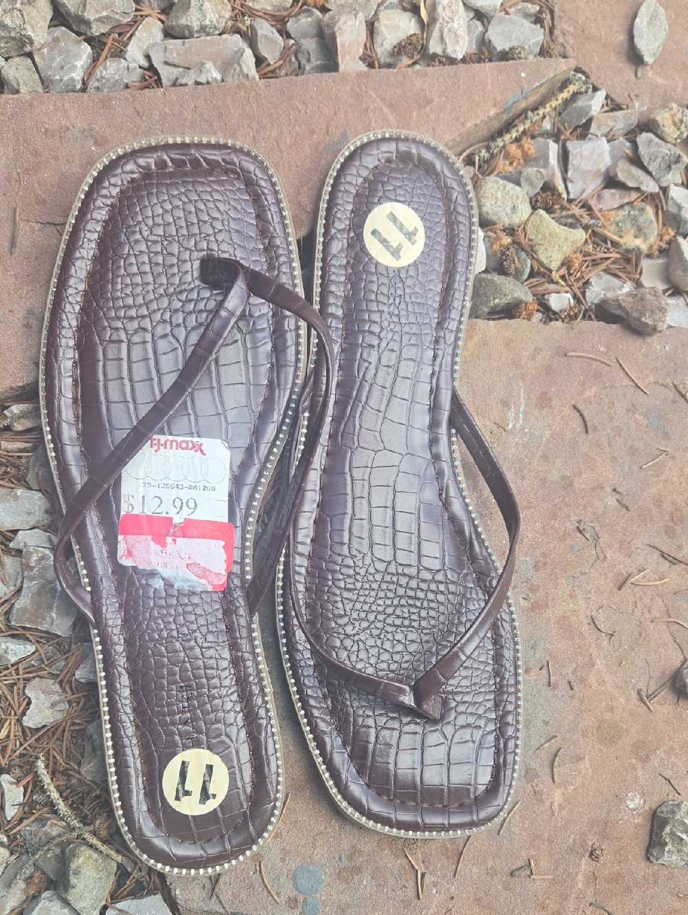 Women’s Brown Croc-Texture Flip Flop Sandals